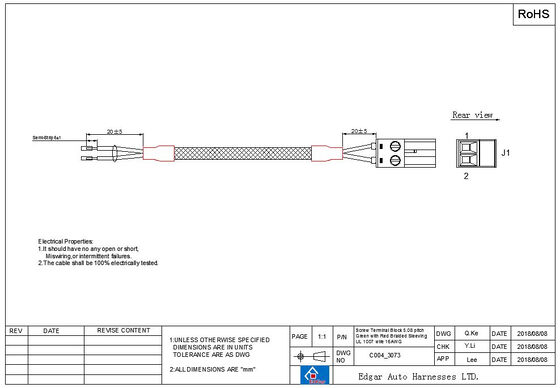 Bloc terminal à vis de qualité supérieure avec manche tressée rouge durable