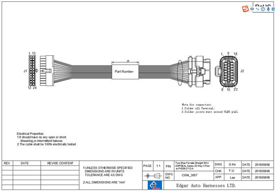 Connecteur de faisceau de câblage de l'ECU Tyco Ampseal vers Molex Mini-Fit